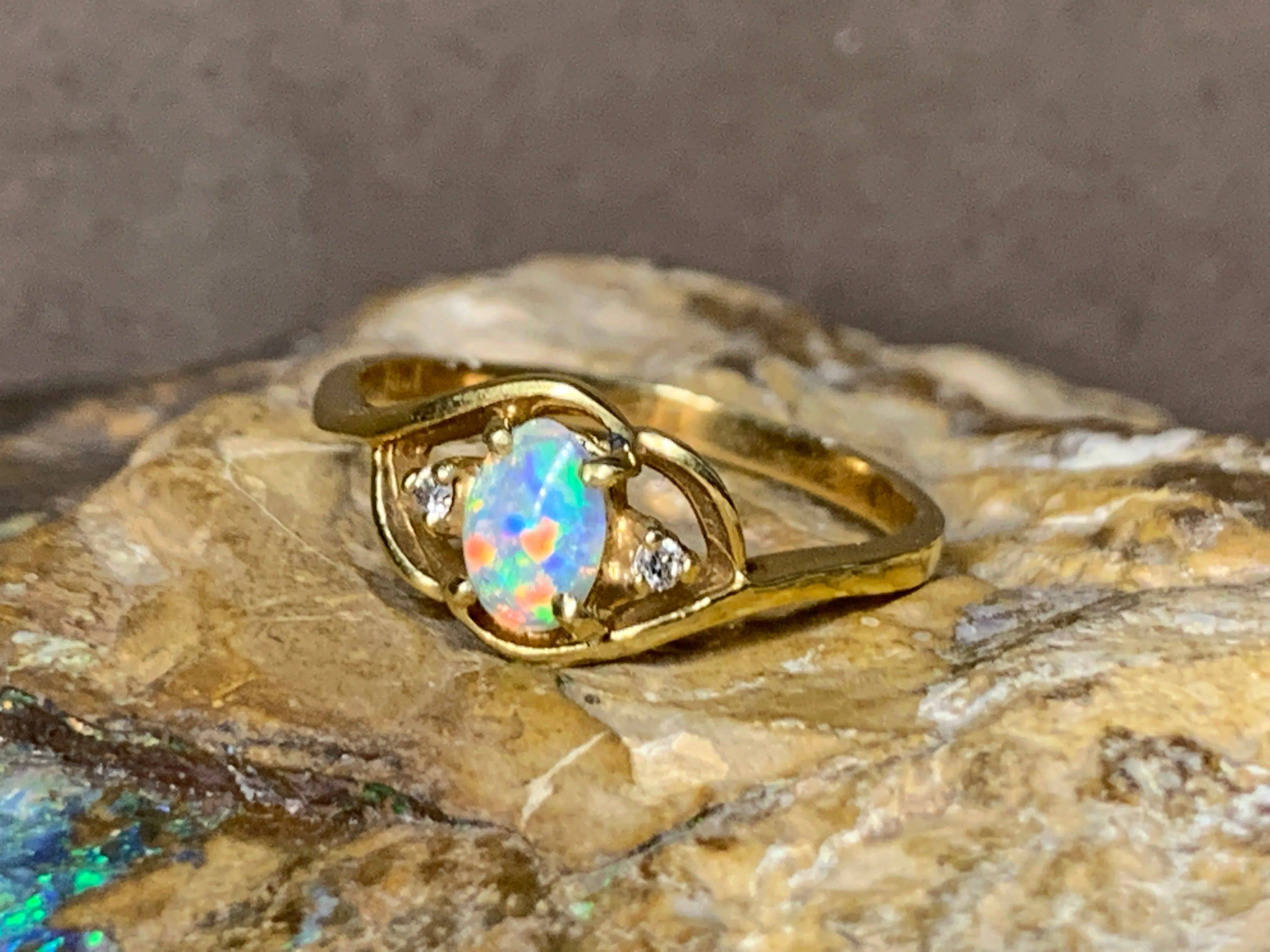 18kt Yellow Gold Crystal Opal and Diamond ring