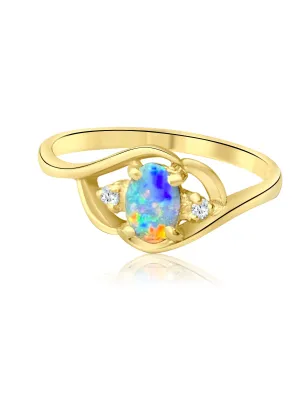 18kt Yellow Gold Crystal Opal and Diamond ring