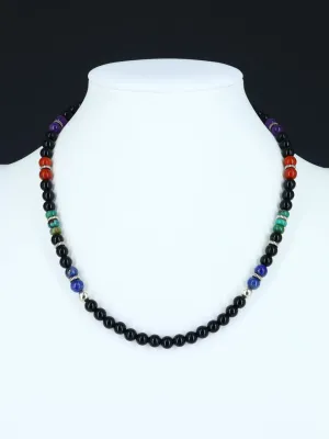 18" Navajo Black Onyx Single Strand Beaded Necklace