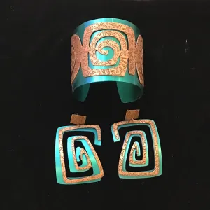 1980s Cuff Bracelet and Earrings