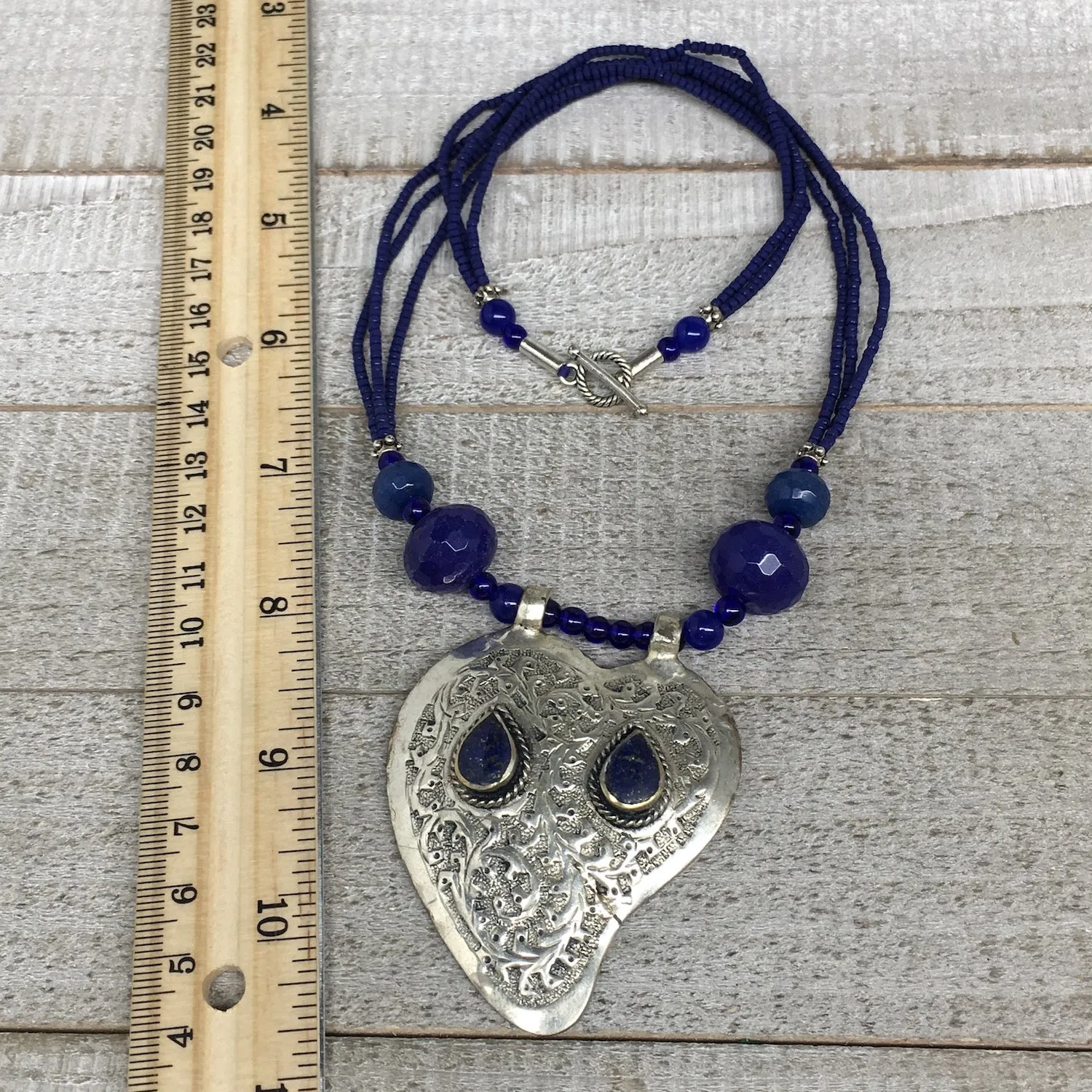 1pc,Turkmen Necklace Pendant Statement Tribal Lapis Lazuli Beaded,20-21",BN79