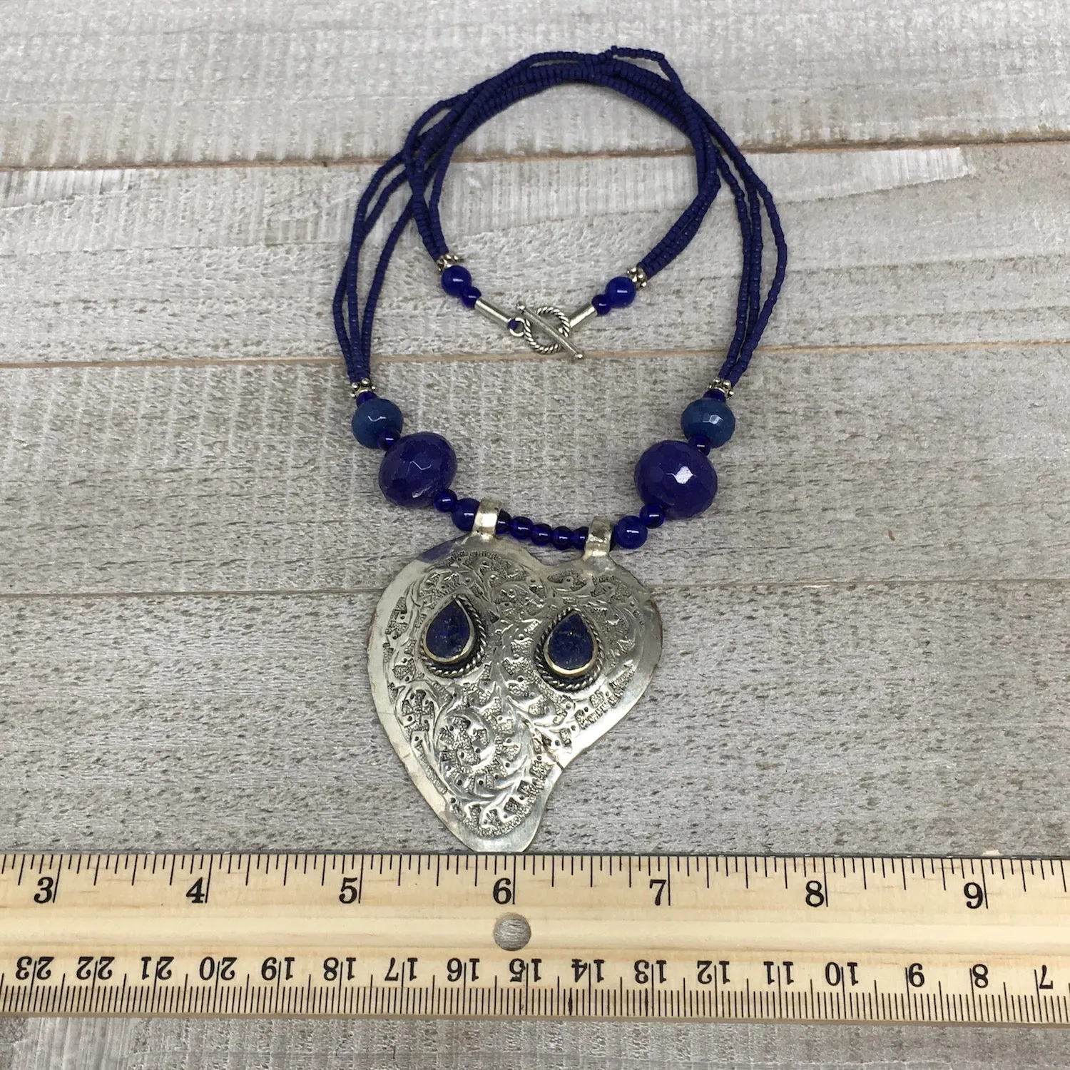1pc,Turkmen Necklace Pendant Statement Tribal Lapis Lazuli Beaded,20-21",BN79