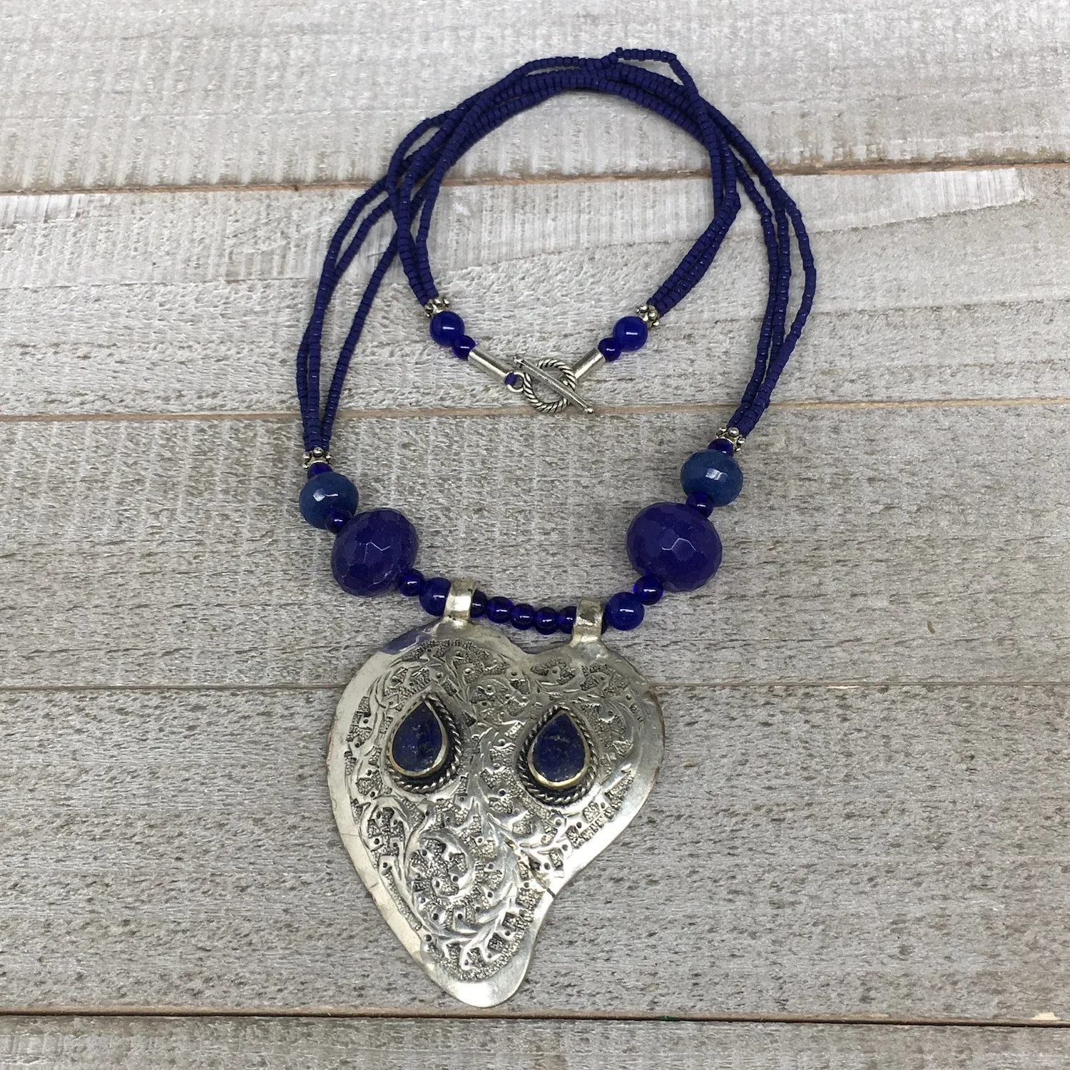 1pc,Turkmen Necklace Pendant Statement Tribal Lapis Lazuli Beaded,20-21",BN79