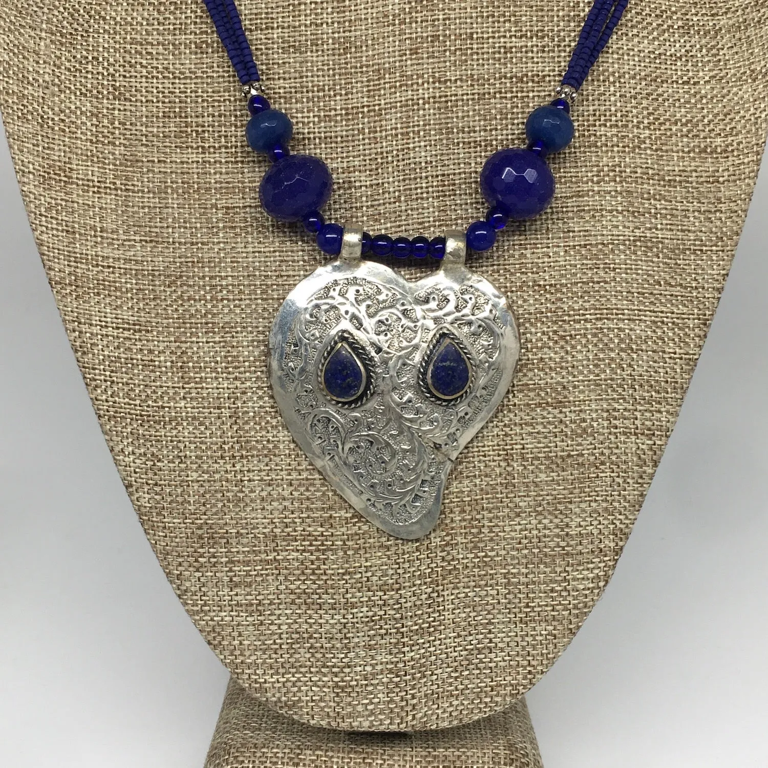 1pc,Turkmen Necklace Pendant Statement Tribal Lapis Lazuli Beaded,20-21",BN79