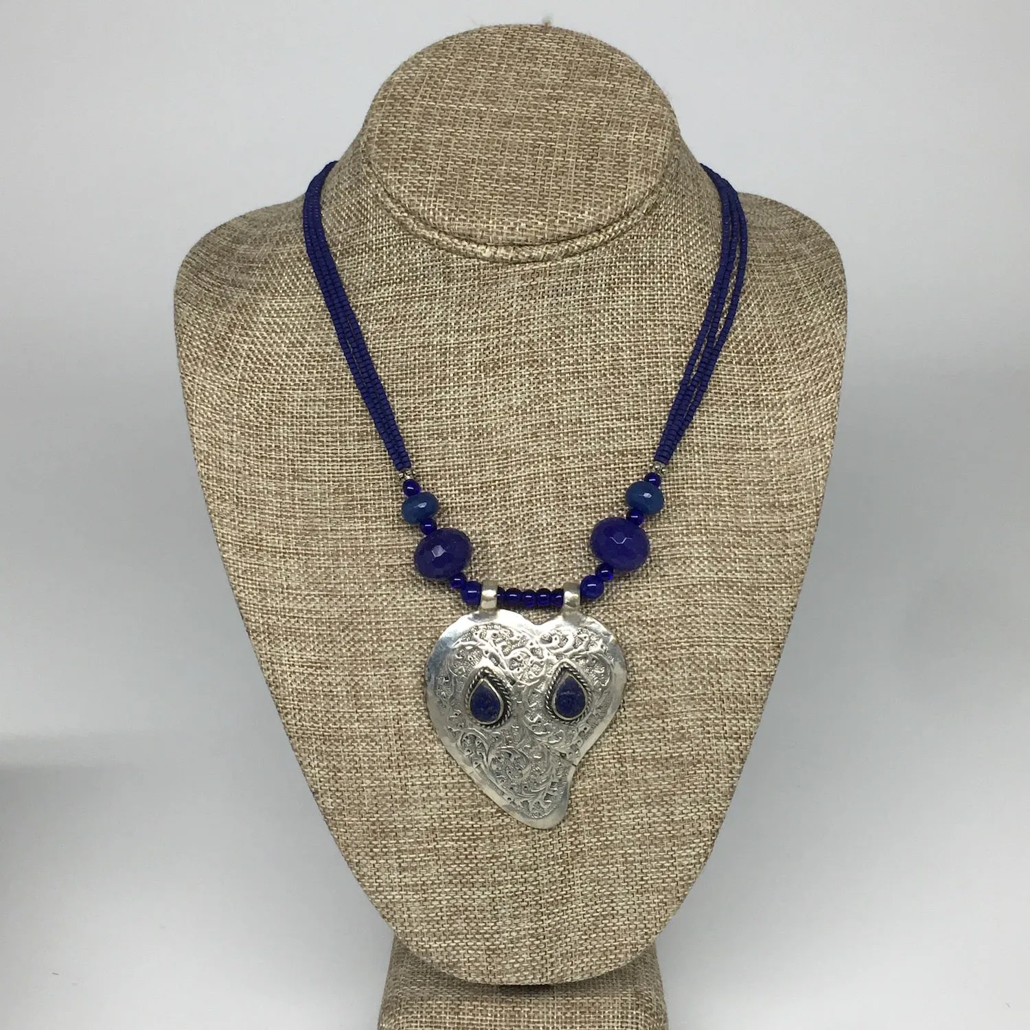 1pc,Turkmen Necklace Pendant Statement Tribal Lapis Lazuli Beaded,20-21",BN79