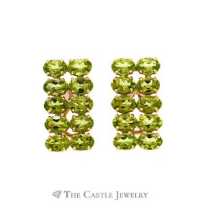 20 Stone Double Row Peridot Leverback Earrings in 14k Yellow Gold