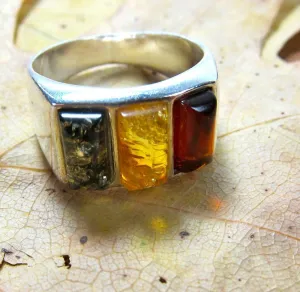 3 Jewels Amber Ring