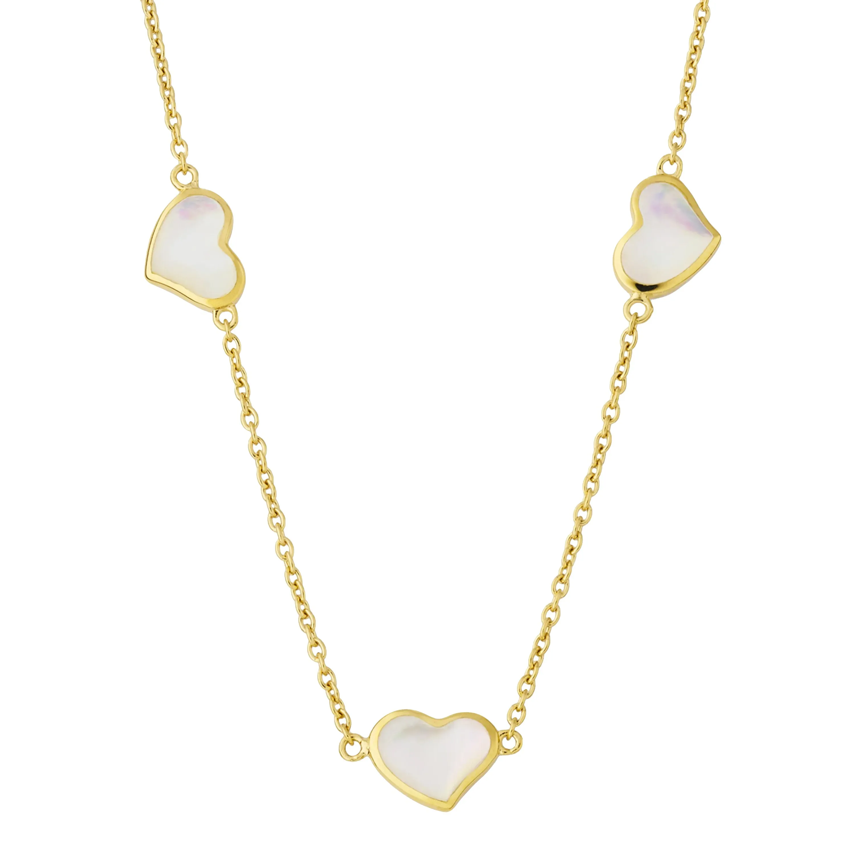 3 Station Heart Gold Vermeil Sterling Necklace