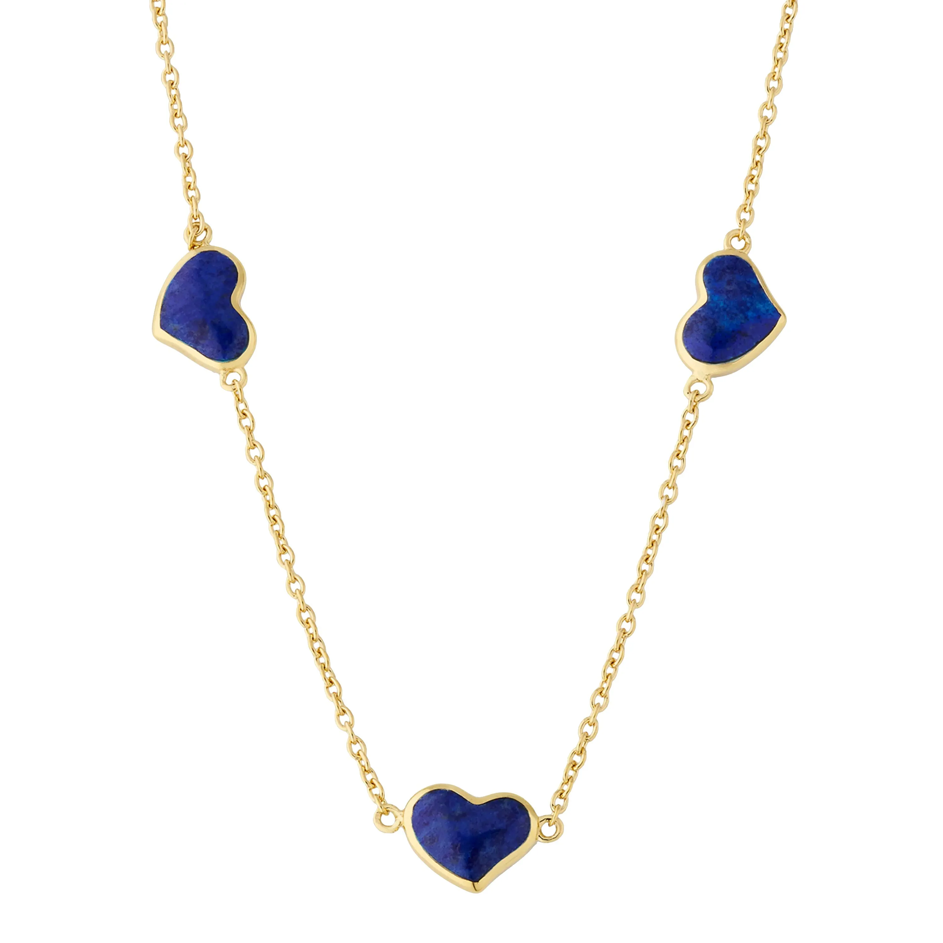 3 Station Heart Gold Vermeil Sterling Necklace