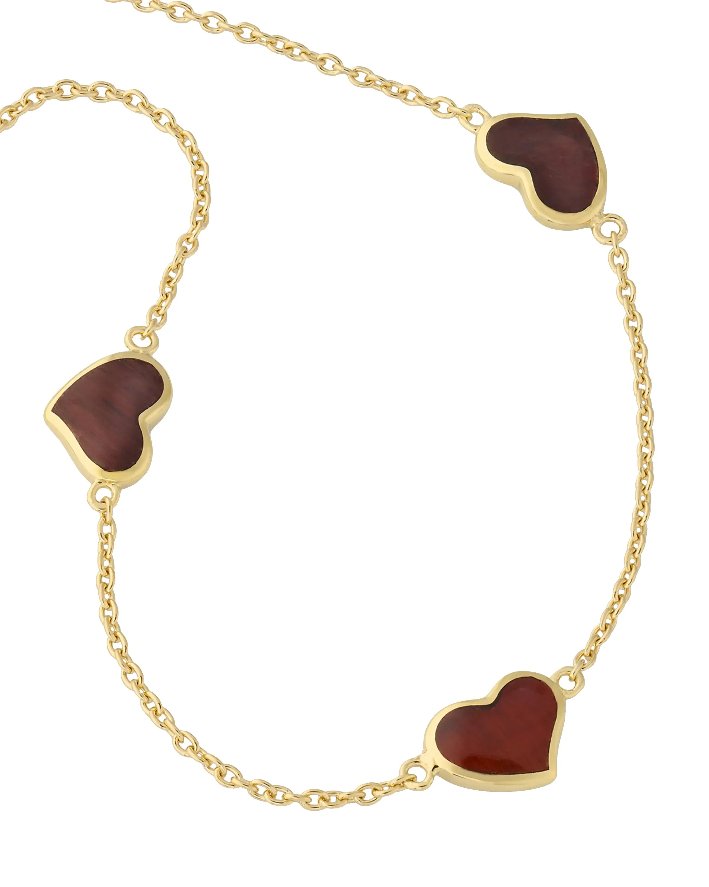 3 Station Heart Gold Vermeil Sterling Necklace