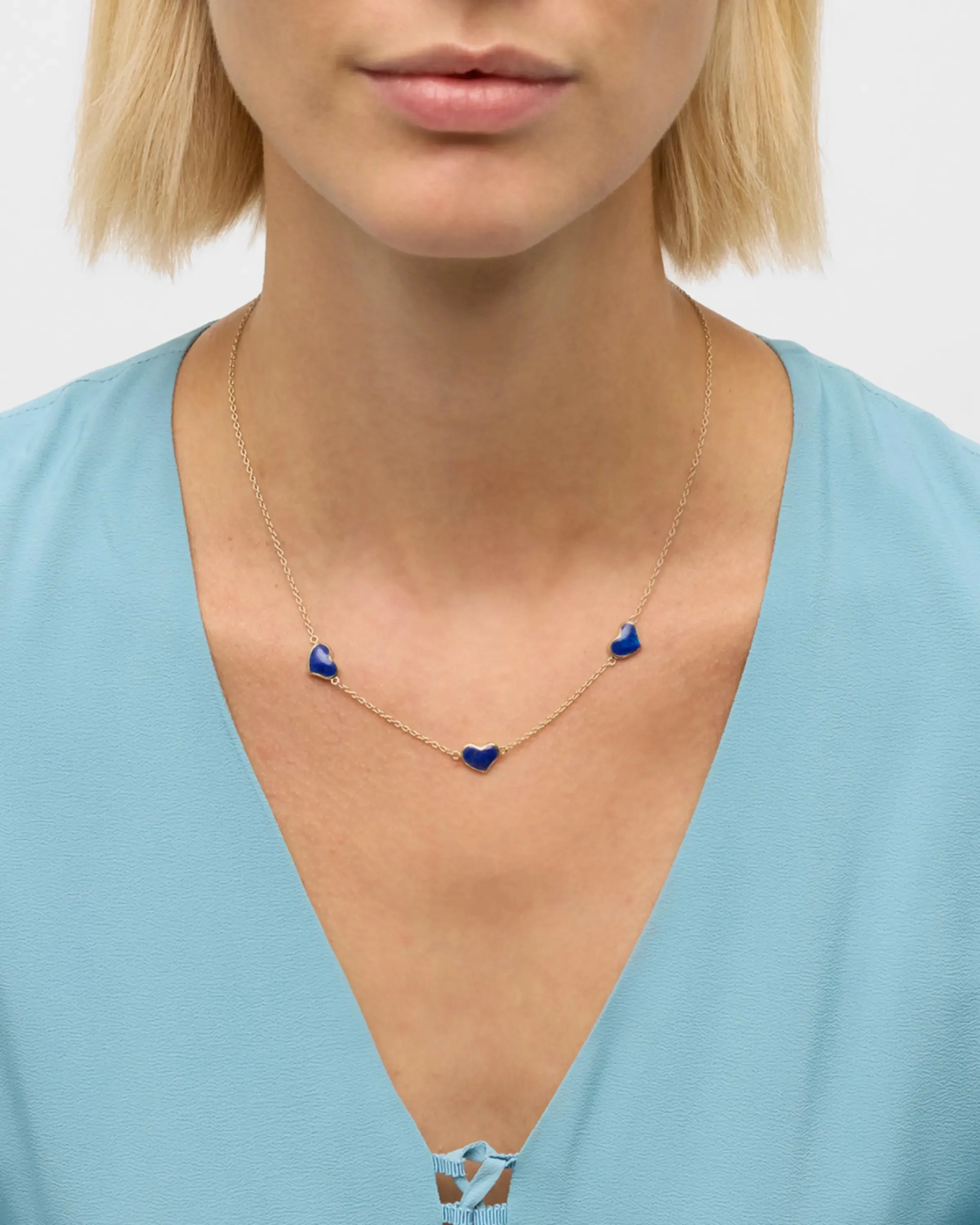 3 Station Heart Gold Vermeil Sterling Necklace