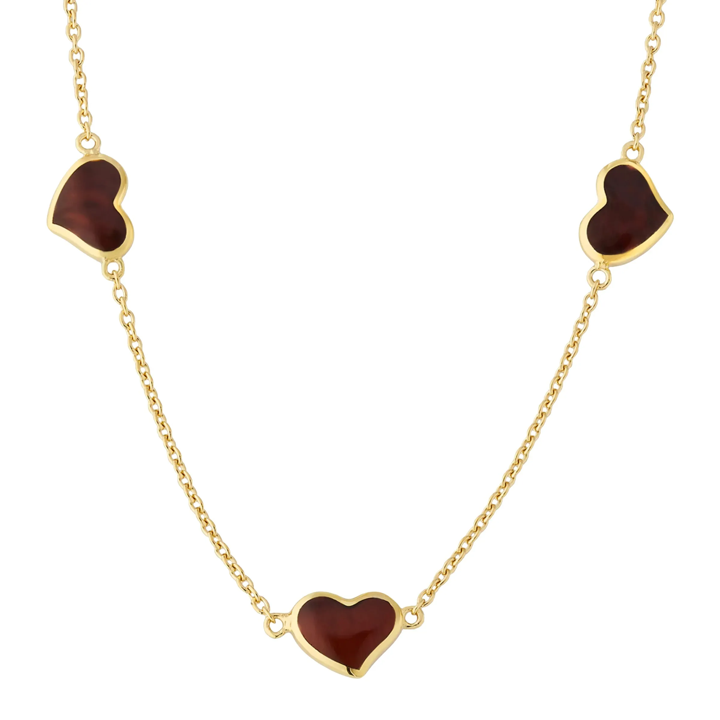 3 Station Heart Gold Vermeil Sterling Necklace