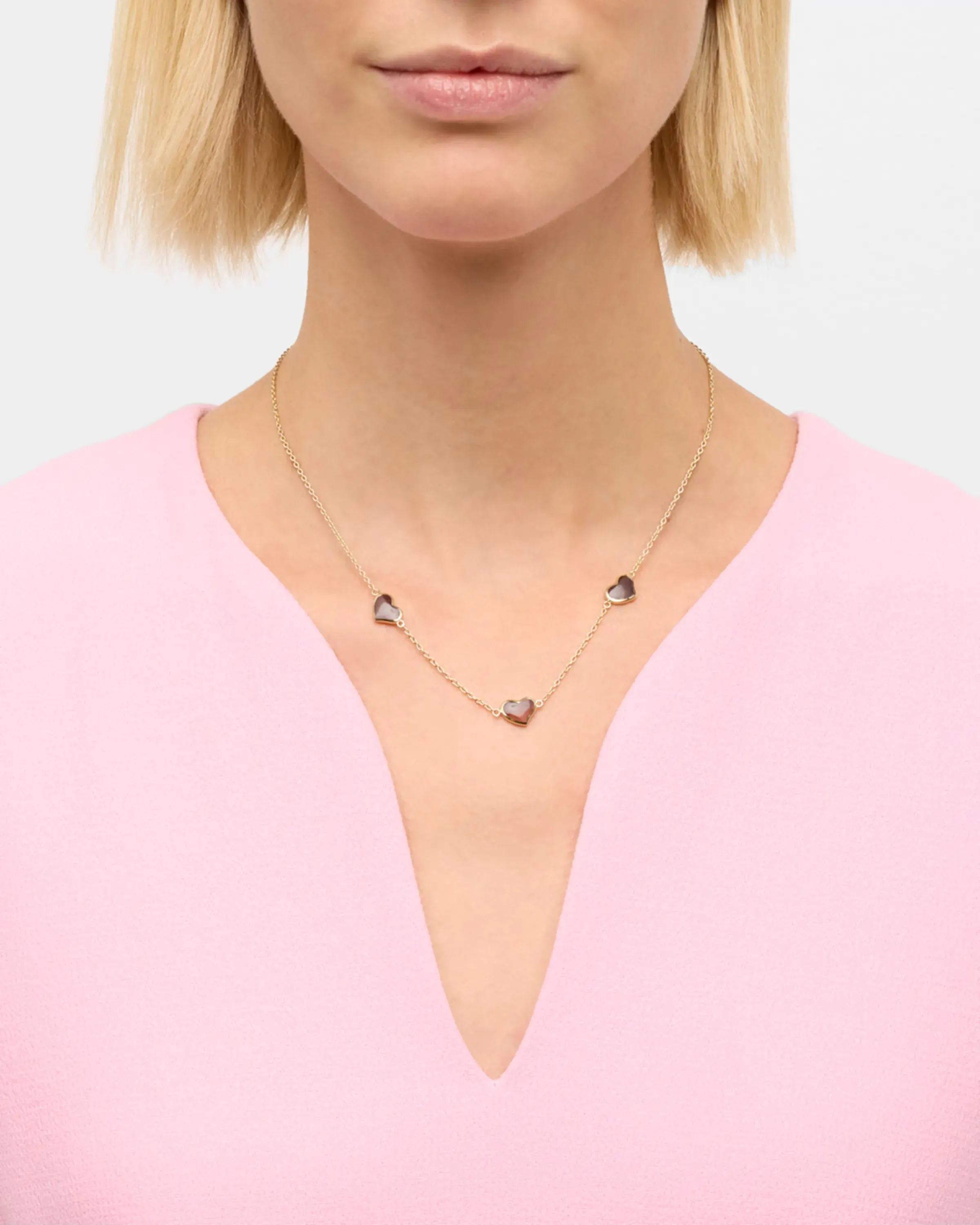 3 Station Heart Gold Vermeil Sterling Necklace