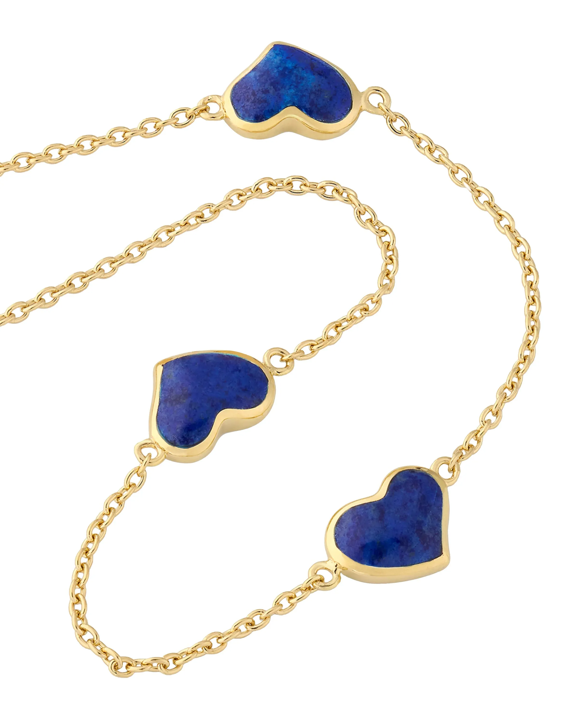 3 Station Heart Gold Vermeil Sterling Necklace