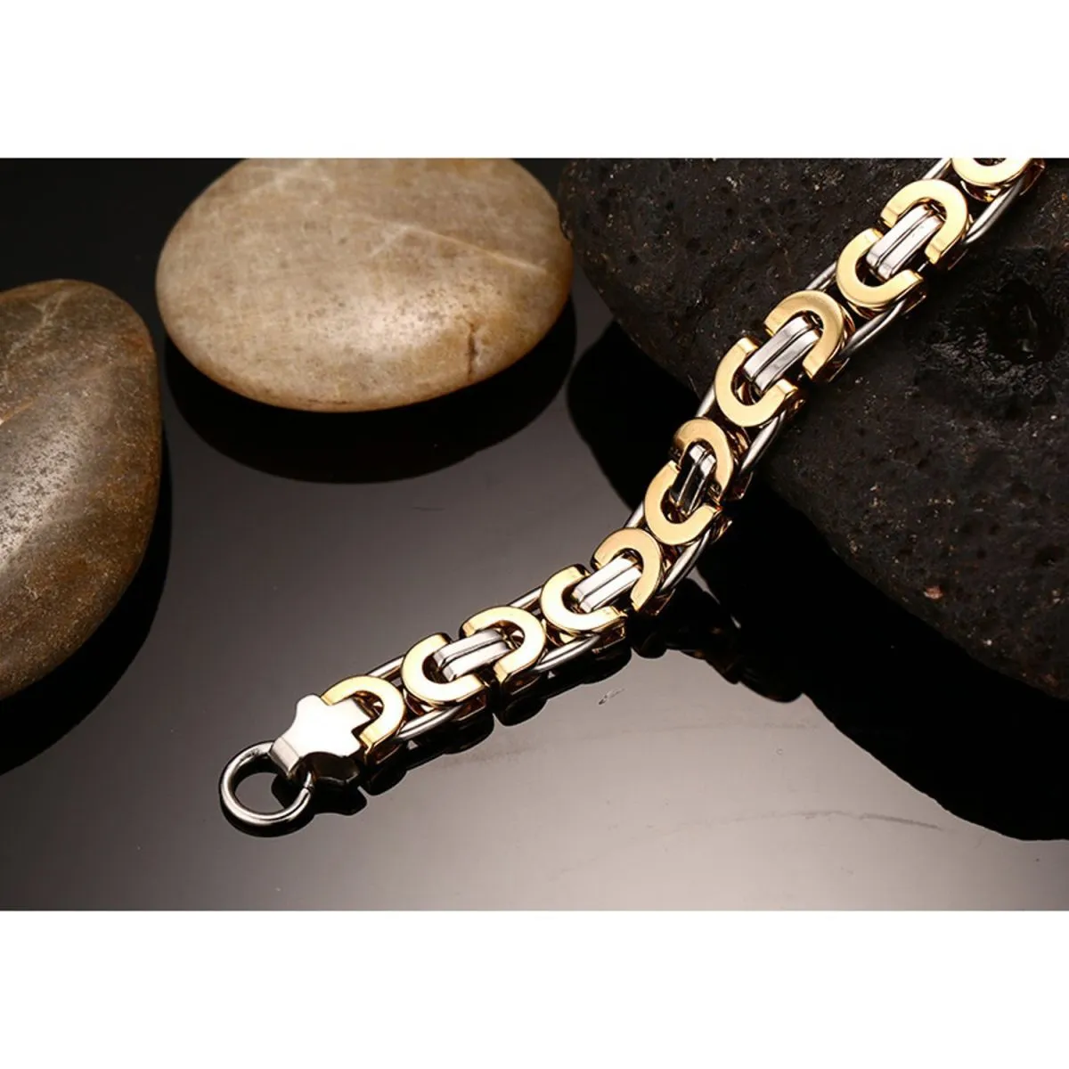 316L Stainless Steel Gold And Plated Geometric Bracelet For Men
