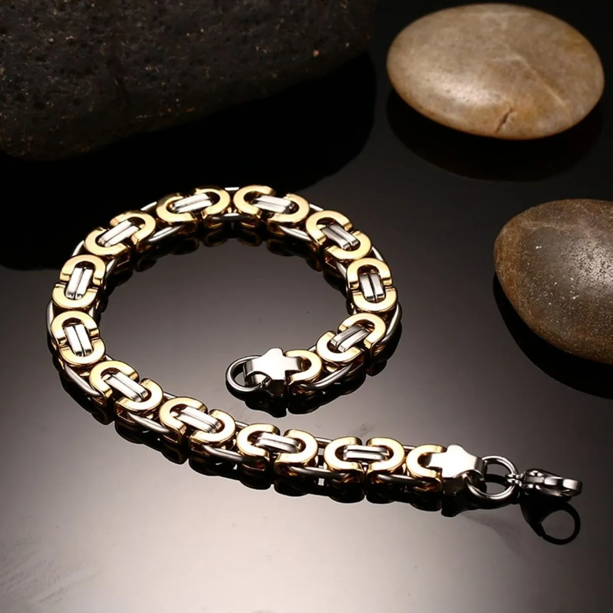 316L Stainless Steel Gold And Plated Geometric Bracelet For Men