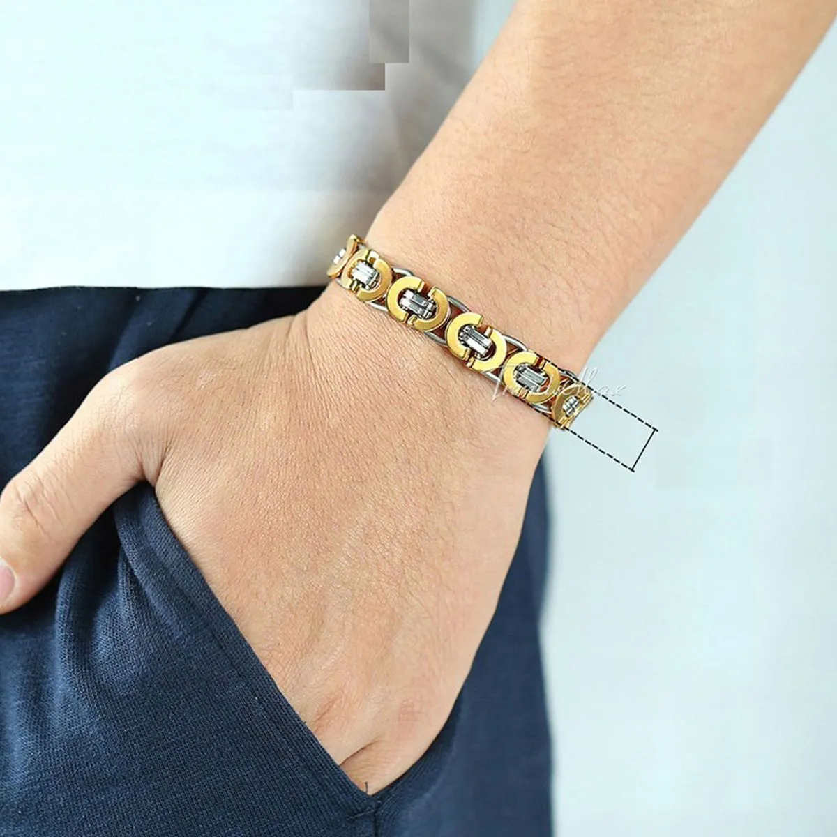 316L Stainless Steel Gold And Plated Geometric Bracelet For Men