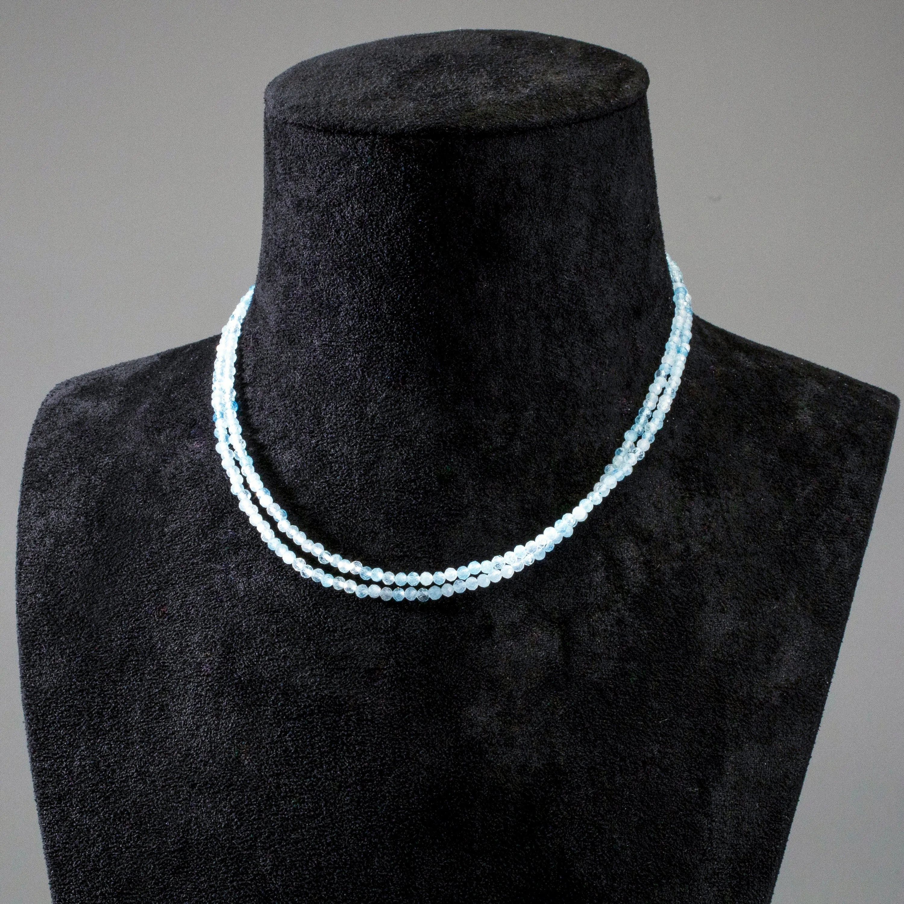 3mm Aquamarine Faceted 31" Necklace / Multi Wrap Bracelet