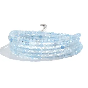 3mm Aquamarine Faceted 31" Necklace / Multi Wrap Bracelet