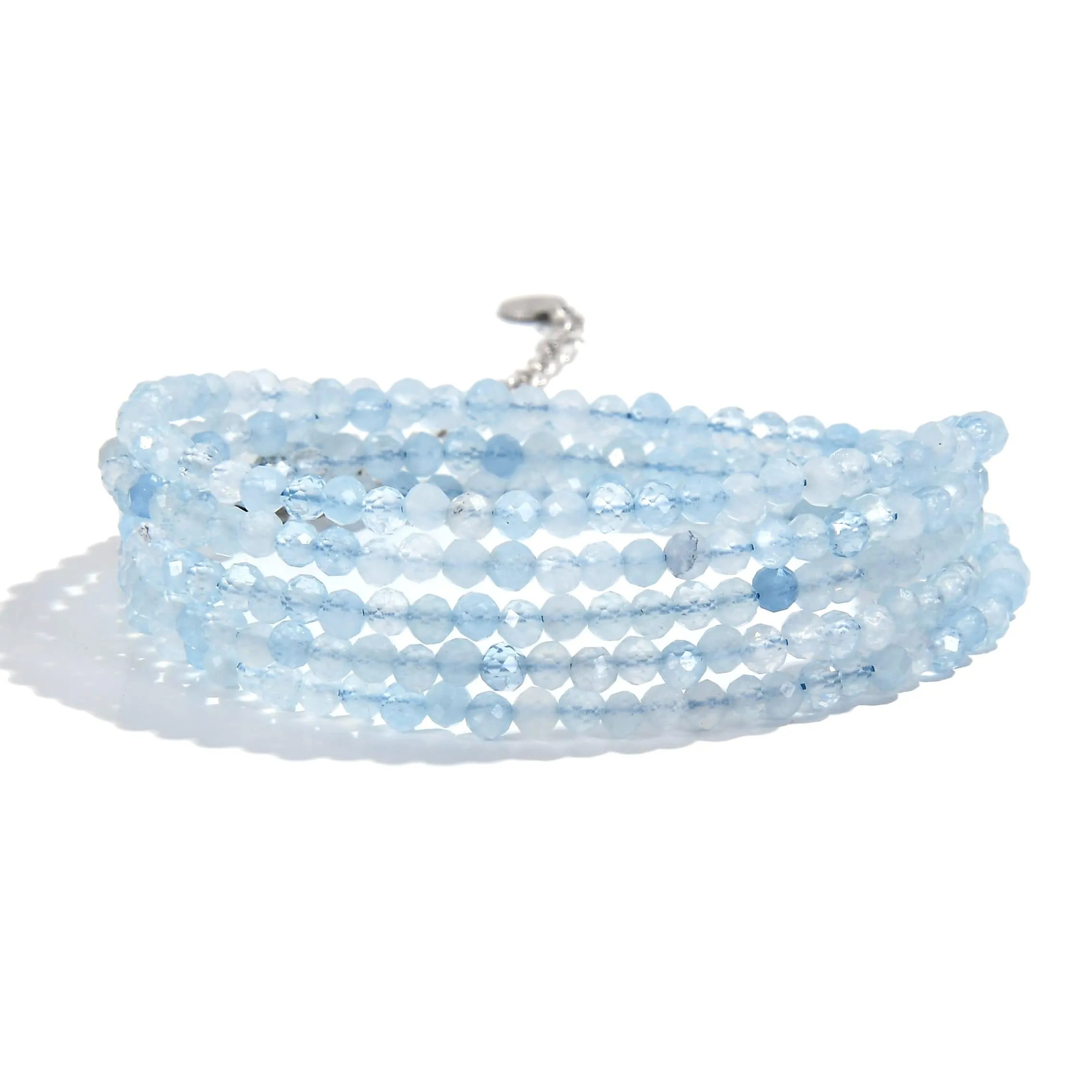 3mm Aquamarine Faceted 31" Necklace / Multi Wrap Bracelet