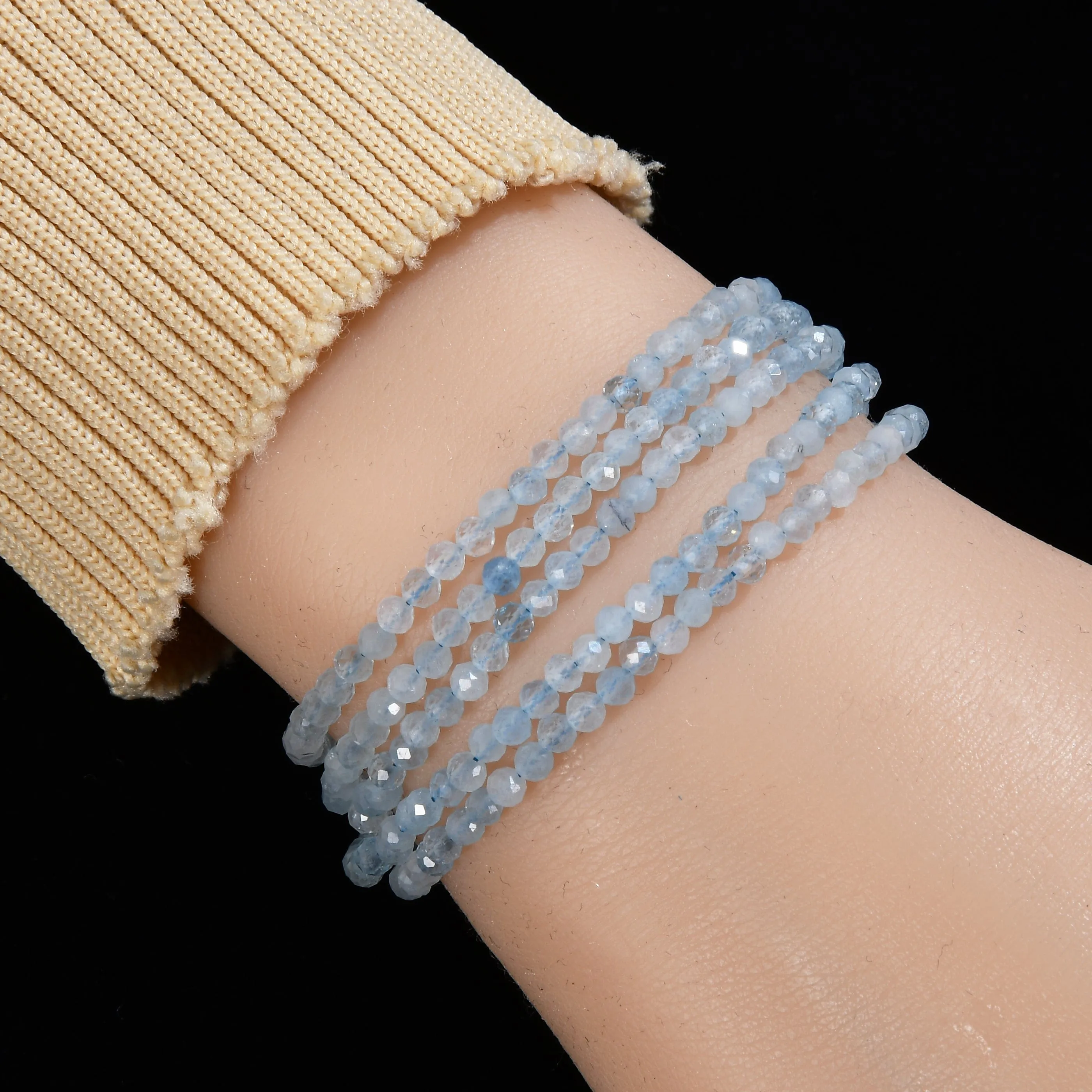 3mm Aquamarine Faceted 31" Necklace / Multi Wrap Bracelet