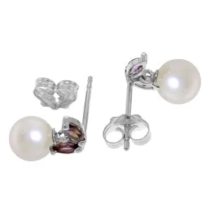 4.4 Carat 14K Solid White Gold Stud Earrings Pearl Amethyst