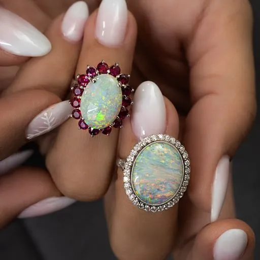 5 ct Opal Cabochon and Ruby Ring