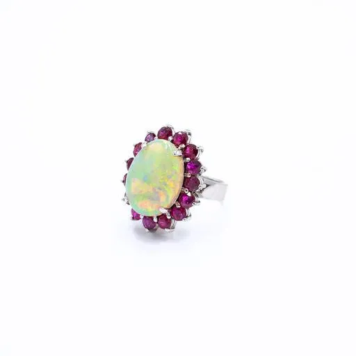 5 ct Opal Cabochon and Ruby Ring
