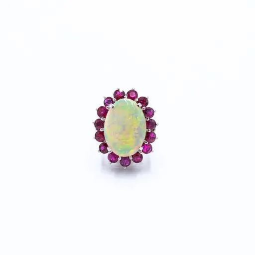 5 ct Opal Cabochon and Ruby Ring