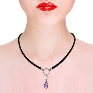 7.5 Carat 14K Solid White Gold Leather Necklace Pearl Amethyst