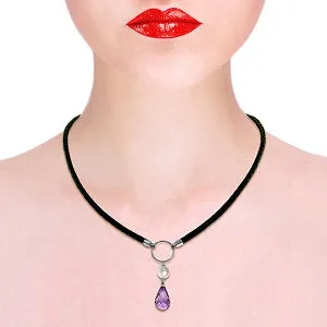 7.5 Carat 14K Solid White Gold Leather Necklace Pearl Amethyst
