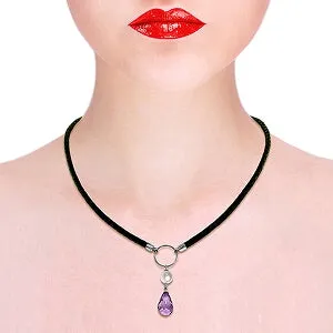 7.5 Carat 14K Solid White Gold Leather Necklace Pearl Amethyst