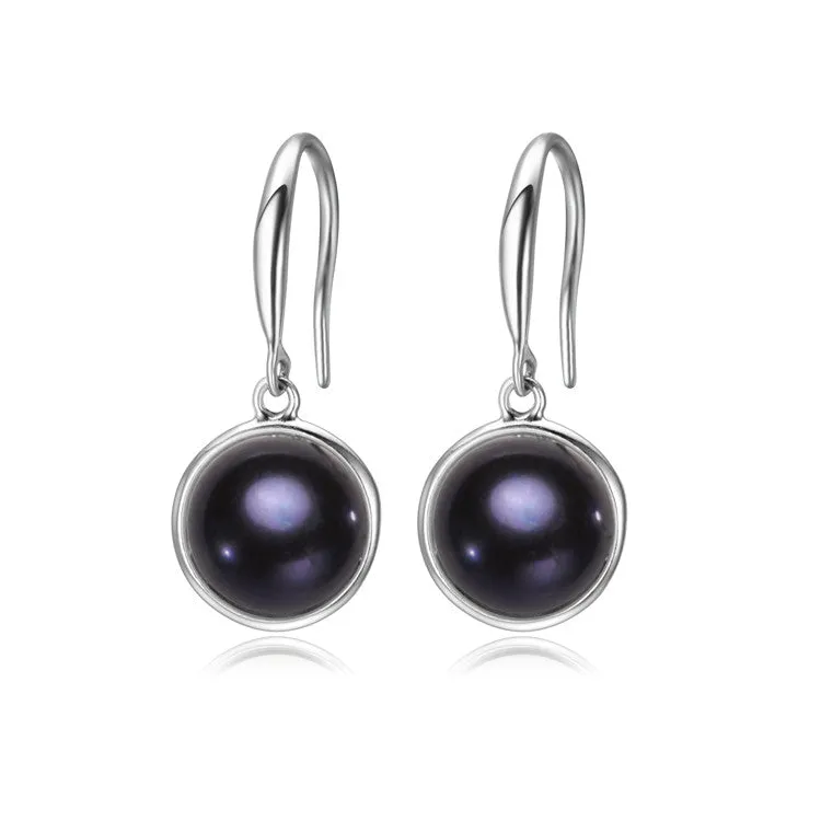 9-10mm AAA Button Freshwater Pearl Dangling Earrings  925 Sterling Silver