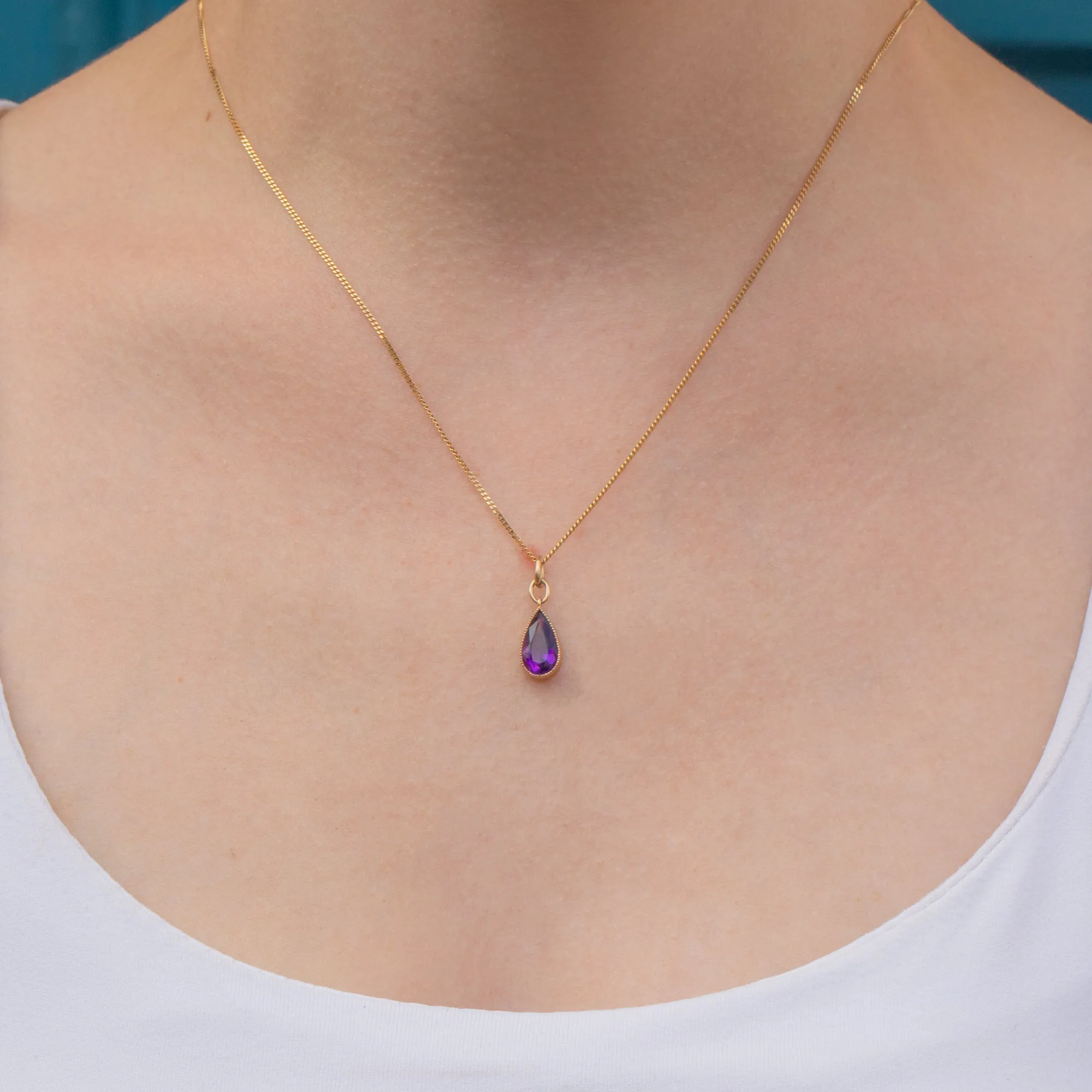 9ct Gold Amethyst Pear Drop Pendant
