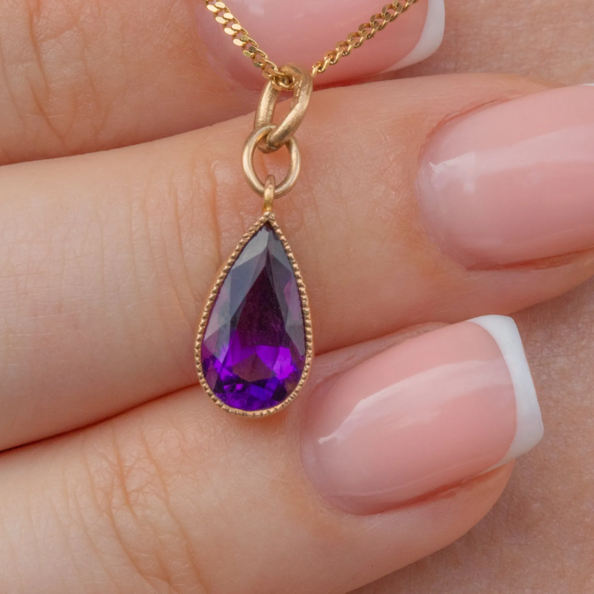 9ct Gold Amethyst Pear Drop Pendant