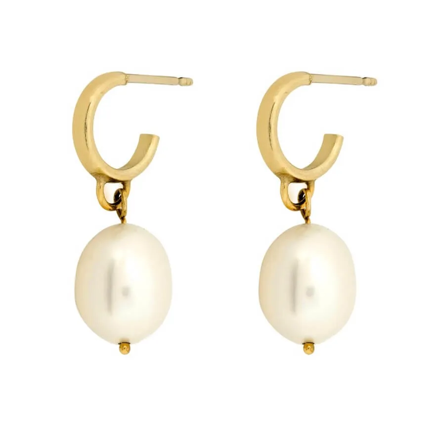 9ct Gold Pearl Drop Huggie Hoop Earrings