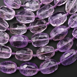 AAA Handcut Natural Amethyst Faceted Oval Nugget Beads 15.5" Strand
