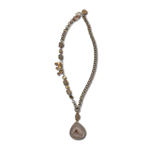 Agate Drusy, Citrine & Rutilated Quartz Necklace