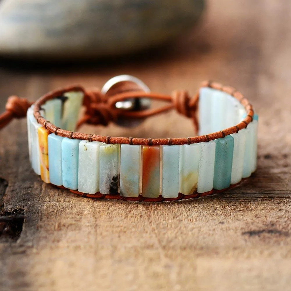 Amazonite Leather Cuff Bracelet