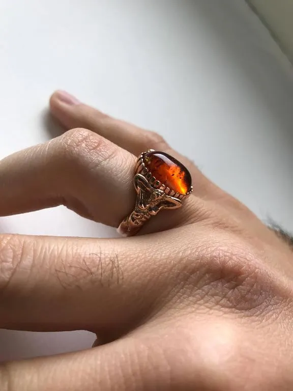 Amber Gold Sculptural Man Body Dome Gold Ring