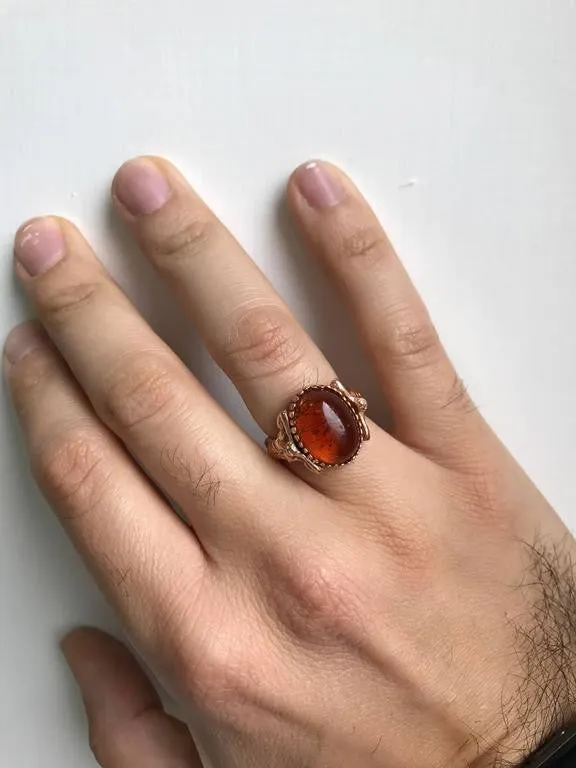 Amber Gold Sculptural Man Body Dome Gold Ring