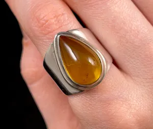 AMBER Ring - Sterling Silver, Flawless AAA, Size 9 - Amber Stone, Crystal Ring, Handmade Jewelry, Healing Crystals and Stones, 52648