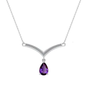 Amethyst and Diamond Fashion Necklace in Silver