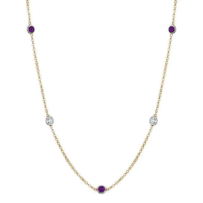 Amethyst and Diamond Station Necklace