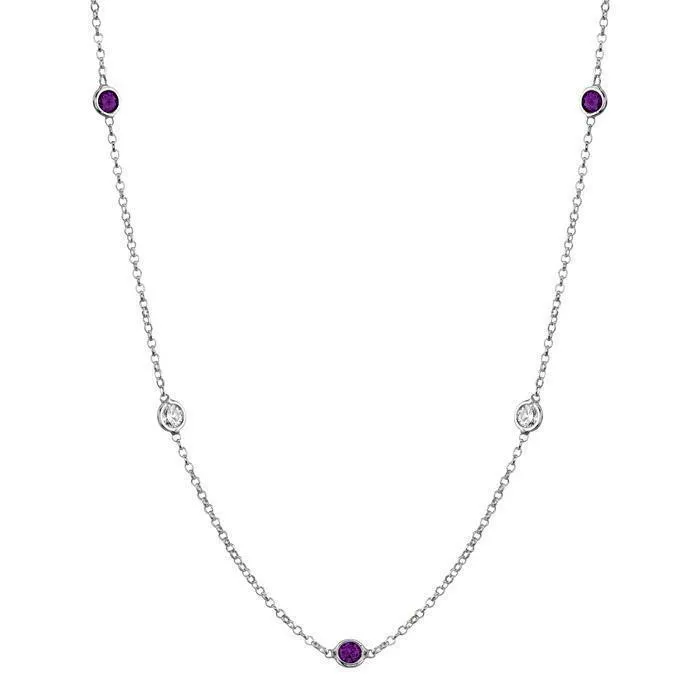 Amethyst and Diamond Station Necklace