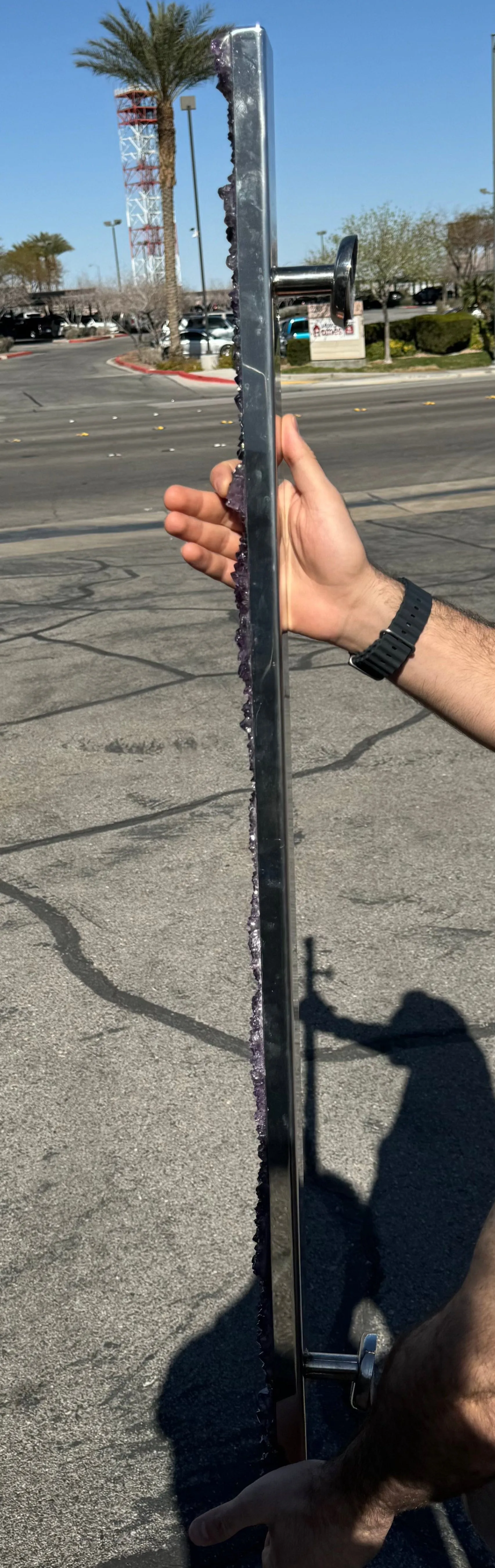 Amethyst Geode Door Handle / Towel Rack with Stainless Steel Case - 43.5"