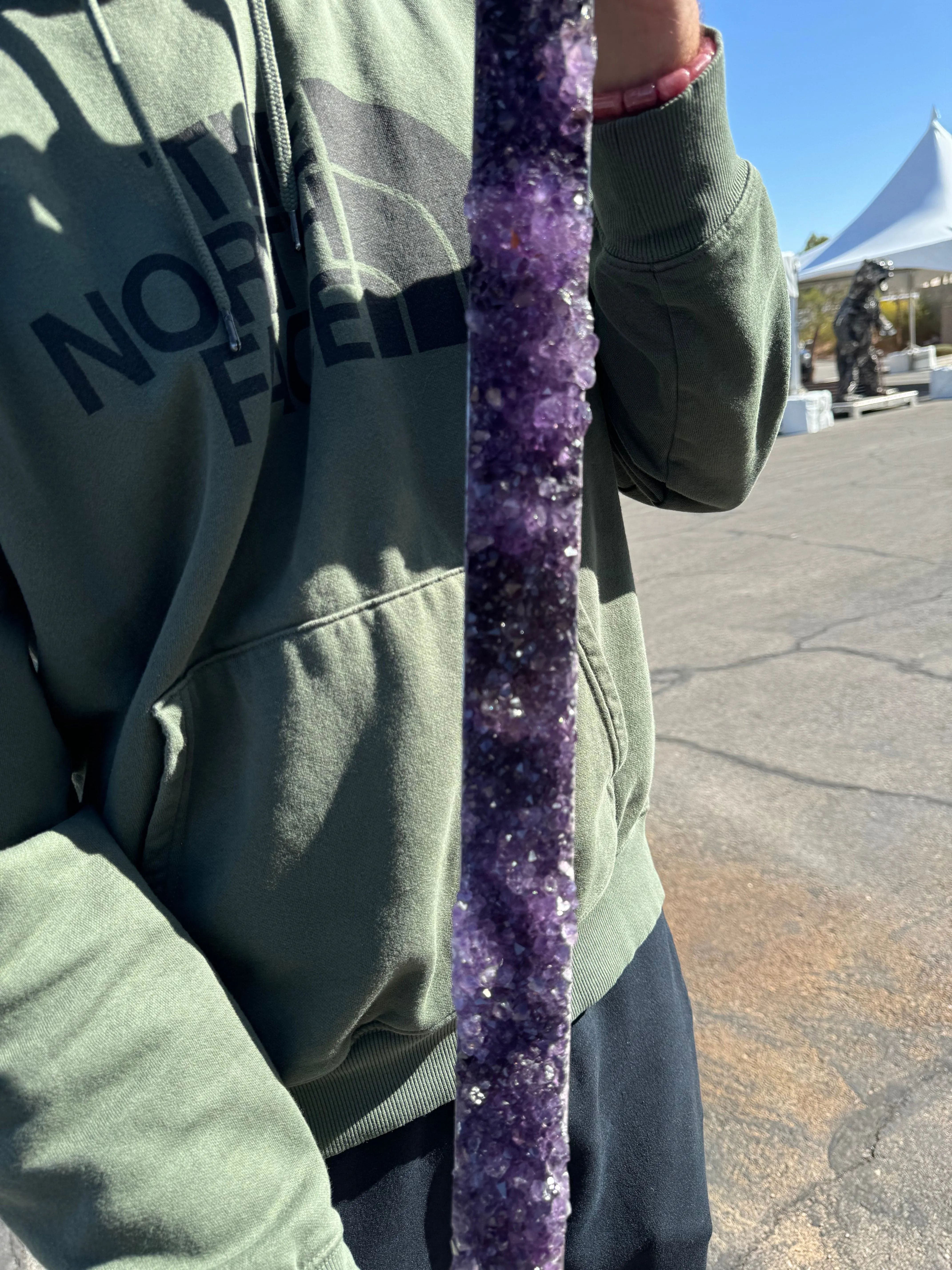 Amethyst Geode Door Handle / Towel Rack with Stainless Steel Case - 43.5"