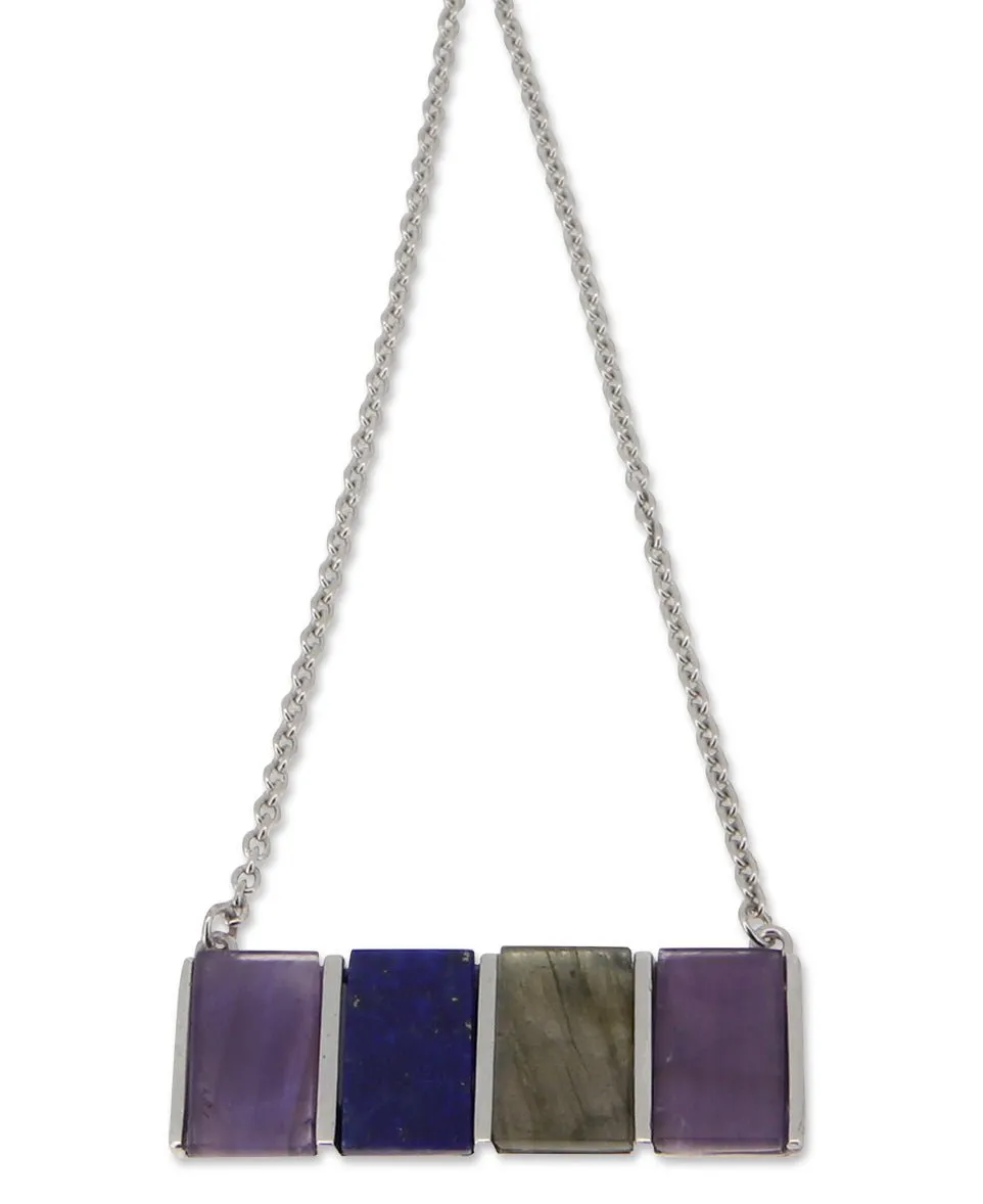 Amethyst, Labradorite, and Lapis Sterling Silver Necklace