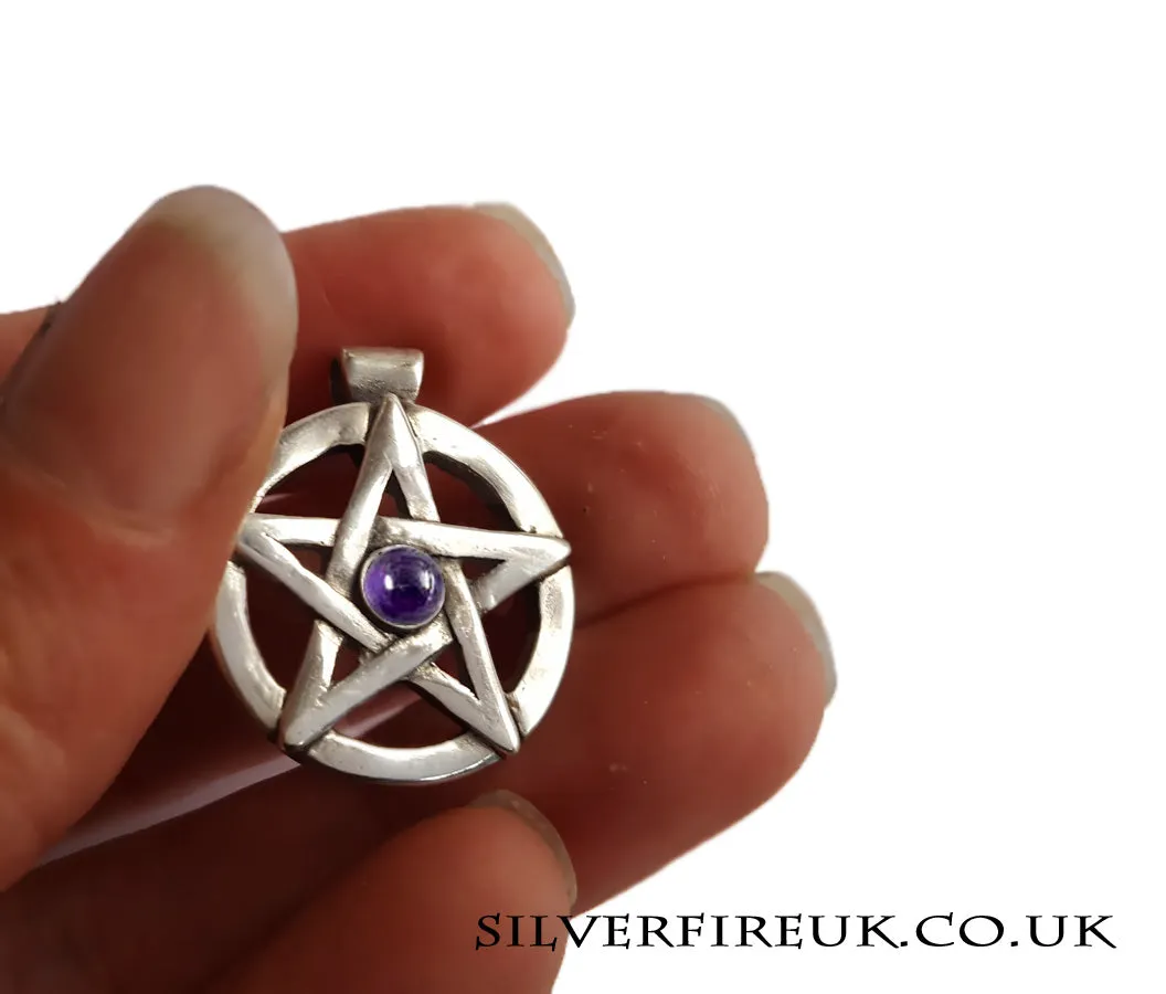 Amethyst Pentagram Pendant, Solid Silver Pentagram, Handmade To Order