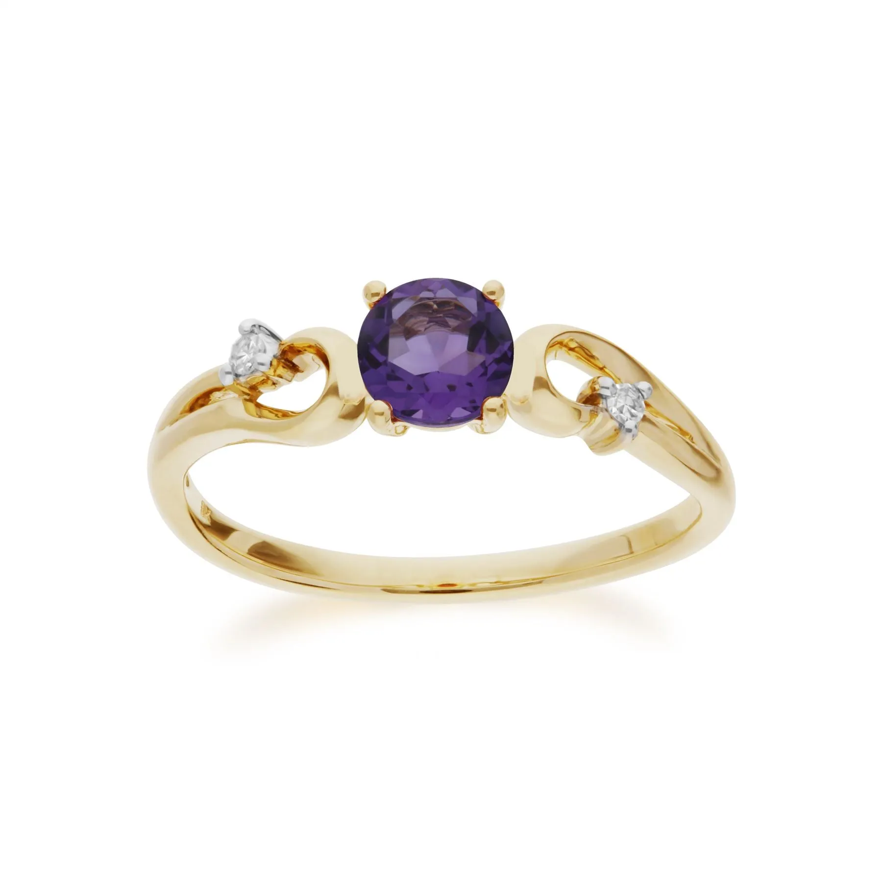 Amethyst-Ring, 9 Karat Gelbgold Amethyst & Brillant Klassisch Kleid Solitaire Ring - Amethyst